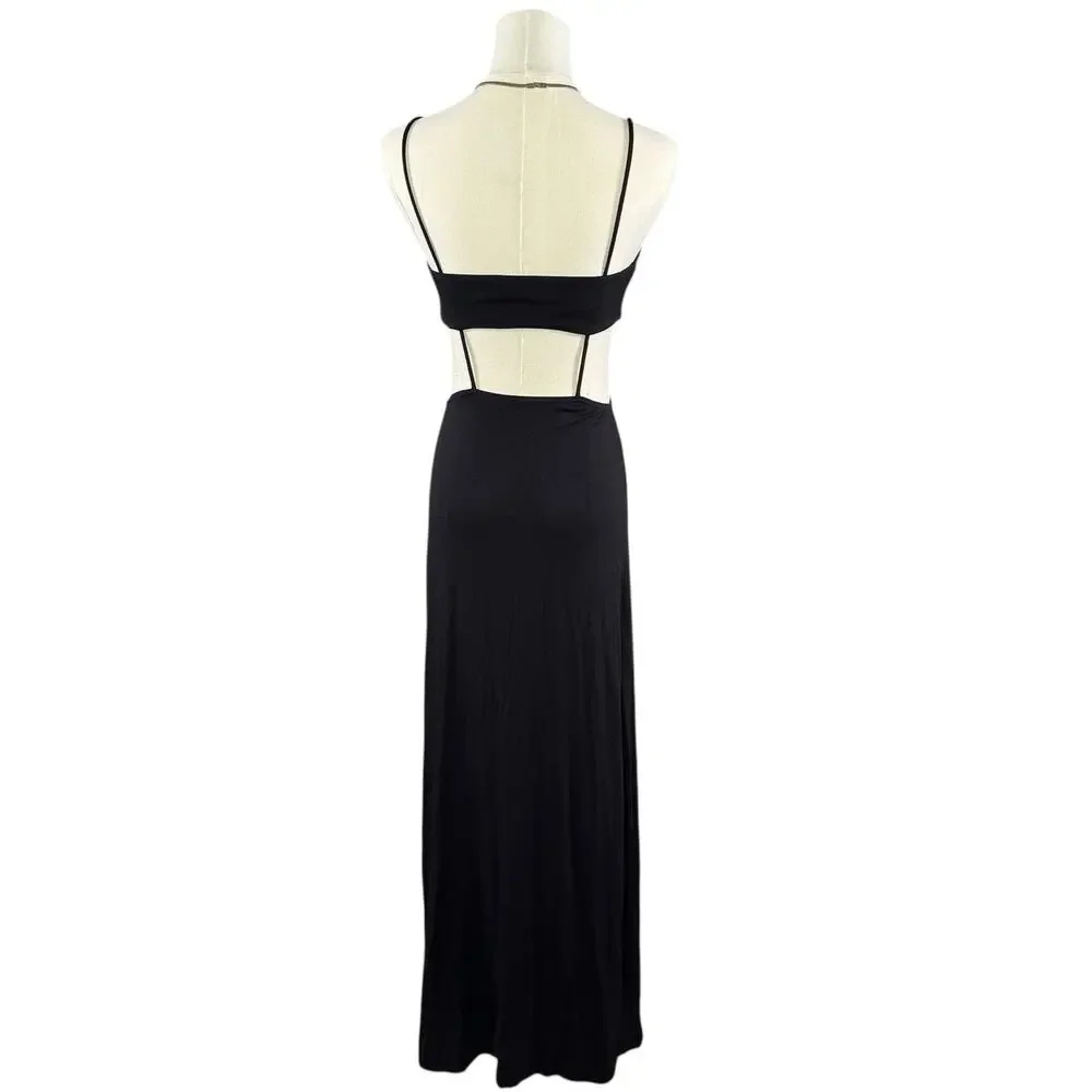 FP Beach Piper Midi Dress Black Cutout Waist Spaghetti Strap XS Sexy Boho